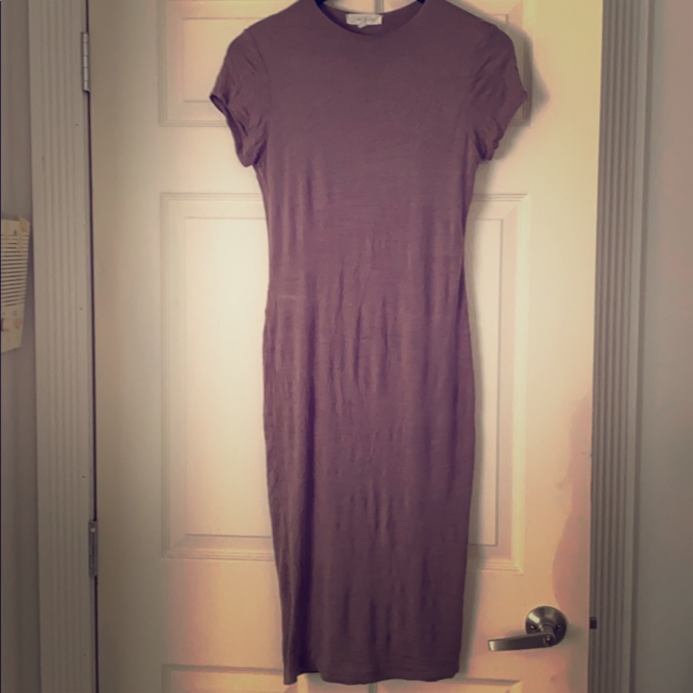 Cure dress taupe neutral colour with built in slip